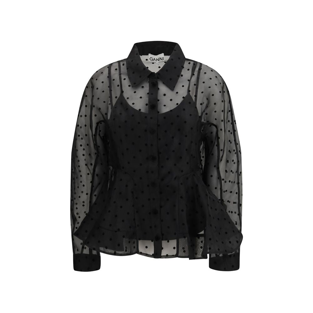Chemise à motifs Ganni noire en polyester recyclé