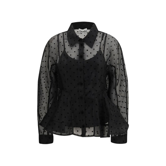 Camicia fantasia Ganni in poliestere riciclato nero
