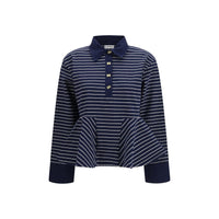 Ganni Blue Cotton Polo Shirt