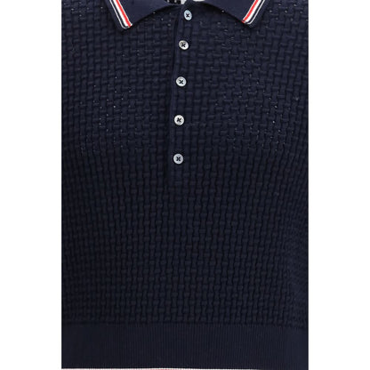 Polo in cotone blu Thom Browne