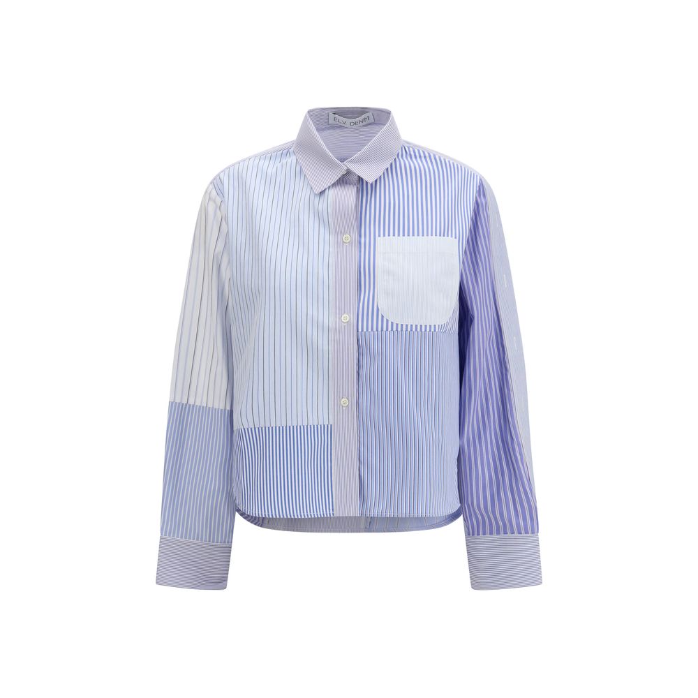 Chemise à motifs en coton bleu E.L.V. DENIM