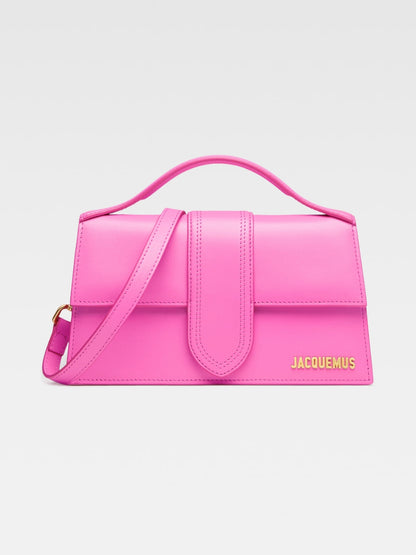 Sac à main Jacquemus Le Grand Bambino en cuir rose fluo