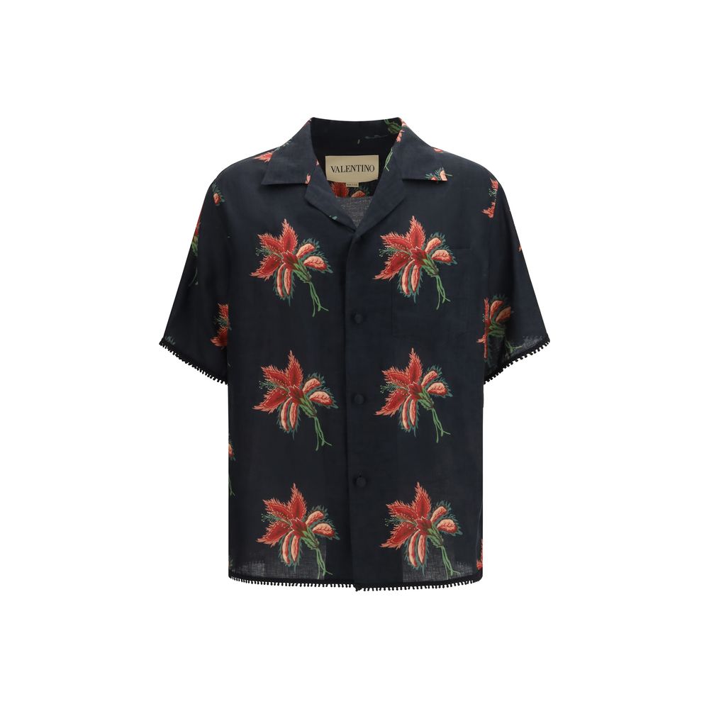 Camicia fantasia Valentino in lino nero
