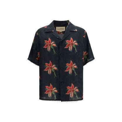 Camicia fantasia Valentino in lino nero