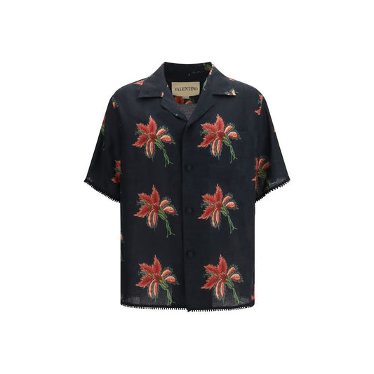 Camicia fantasia Valentino in lino nero
