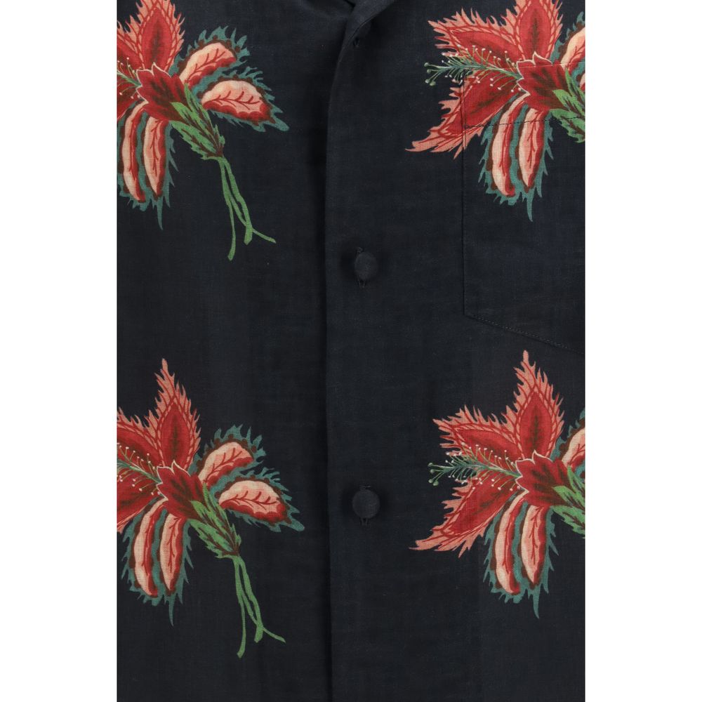 Camicia fantasia Valentino in lino nero