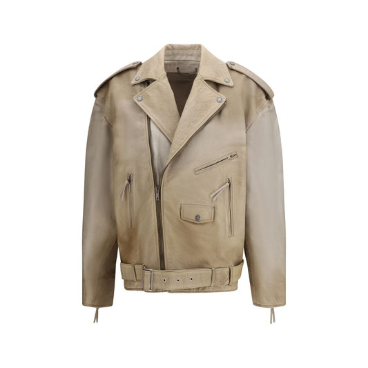 Golden Goose Giacca Biker in Pelle di Bufalo Beige