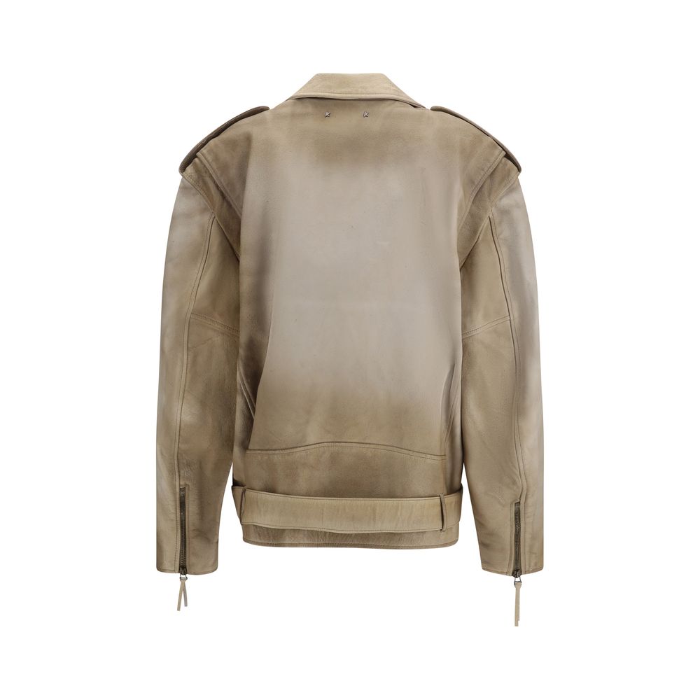 Blouson de motard Golden Goose en cuir de buffle beige