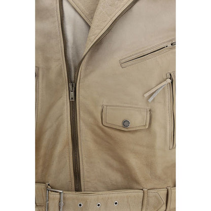 Blouson de motard Golden Goose en cuir de buffle beige