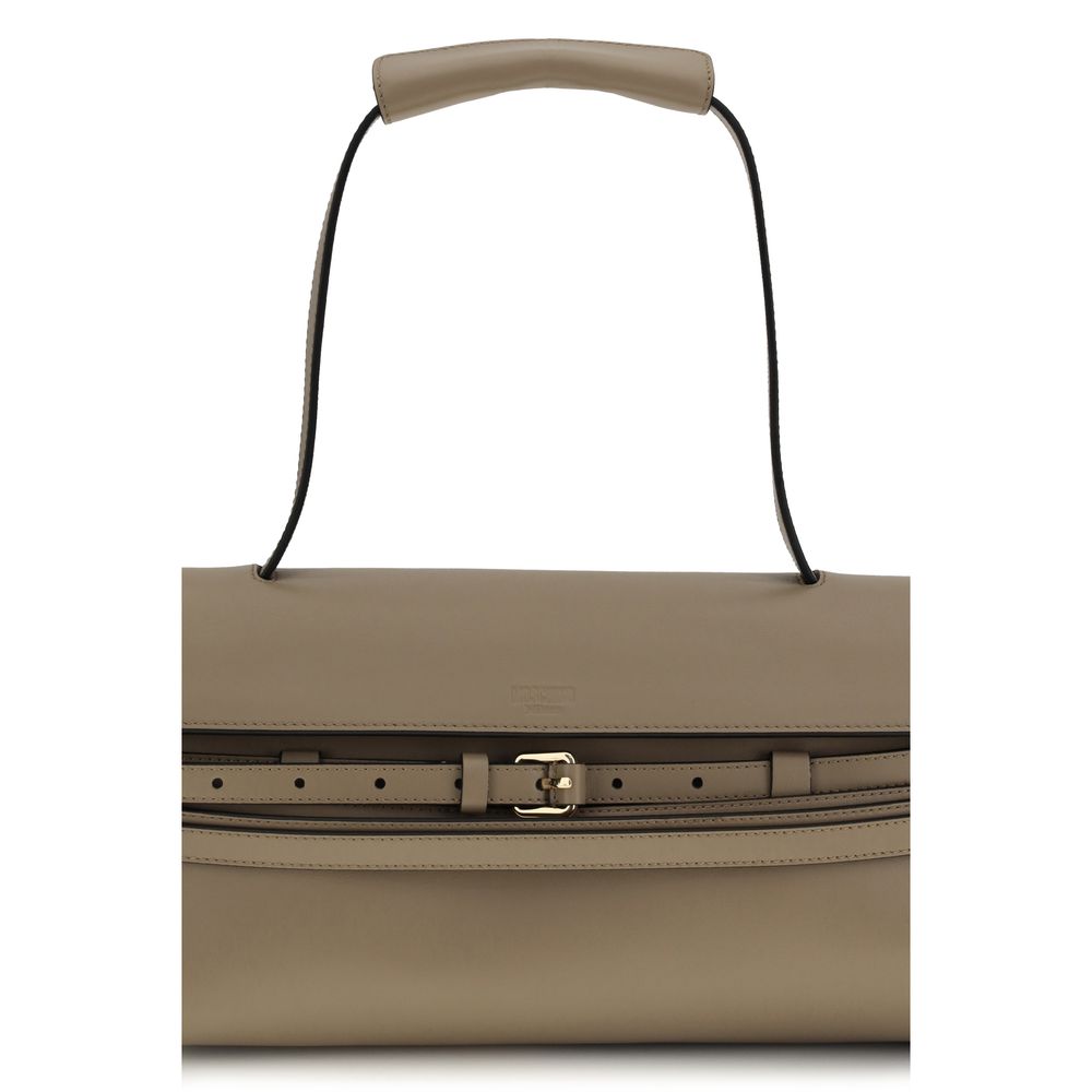 Borsa a Spalla Moschino in Pelle di Vitello Beige Bos Taurus