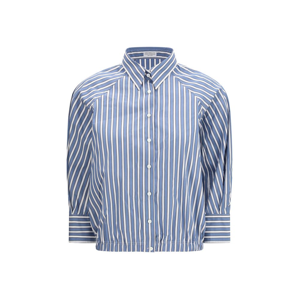 Camicia fantasia in cotone blu Brunello Cucinelli