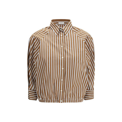 Camicia Brunello Cucinelli in Cotone Fantasia Marrone