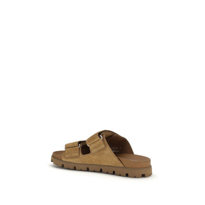 Sandales Prada en cuir de veau marron Bos Taurus à enfiler