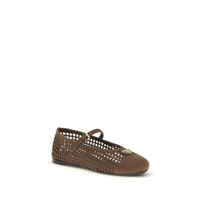 Ballerines en coton marron Prada