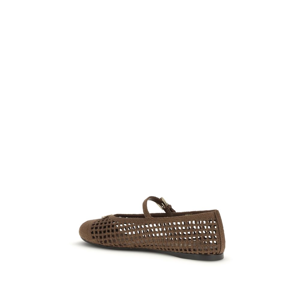 Ballerines en coton marron Prada