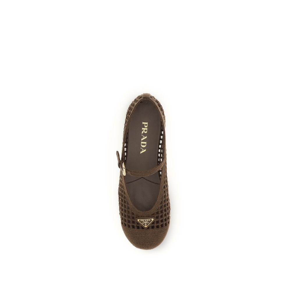Ballerines en coton marron Prada