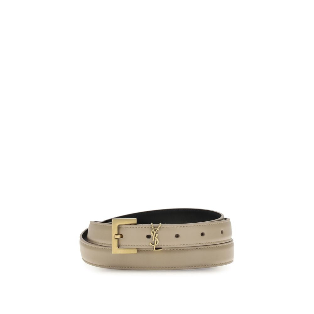 Ceinture fine Saint Laurent en cuir de veau beige Bos Taurus