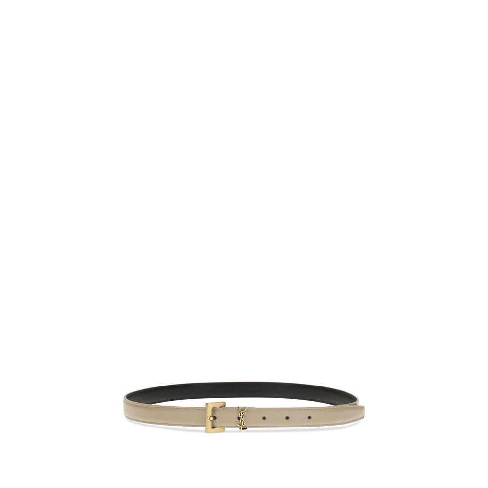 Ceinture fine Saint Laurent en cuir de veau beige Bos Taurus