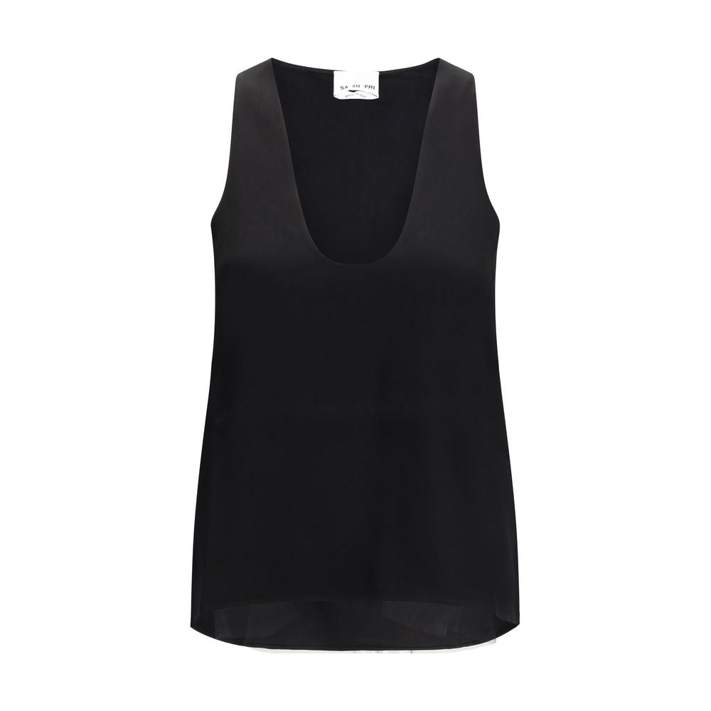 T-shirt sans manches en soie noire SA SU PHI