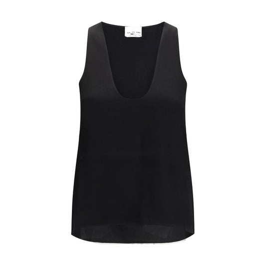 T-shirt senza maniche SA SU PHI in seta nera