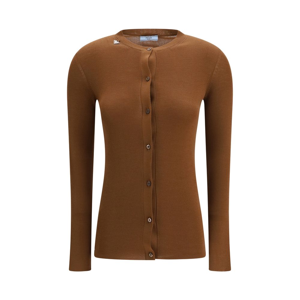Cardigan in pile di lana marrone Prada