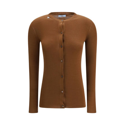 Cardigan in pile di lana marrone Prada