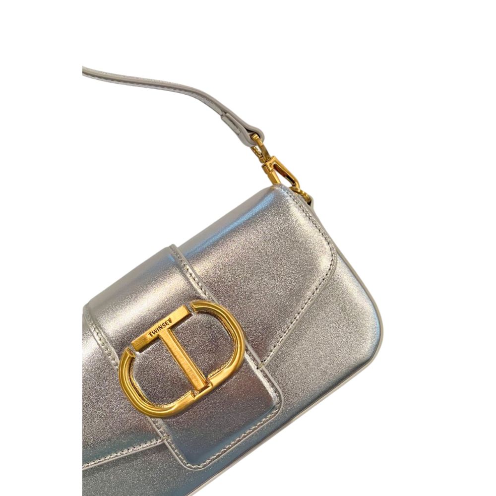 Sac bandoulière Twinset en similicuir argenté pour femme