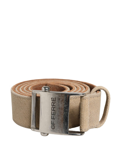 Ceinture GF Ferre homme toile beige boucle métal argenté