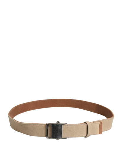Ceinture GF Ferre homme toile beige boucle métal argenté