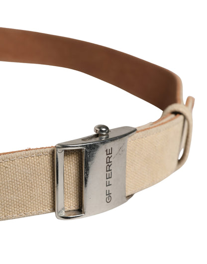 Ceinture GF Ferre homme toile beige boucle métal argenté