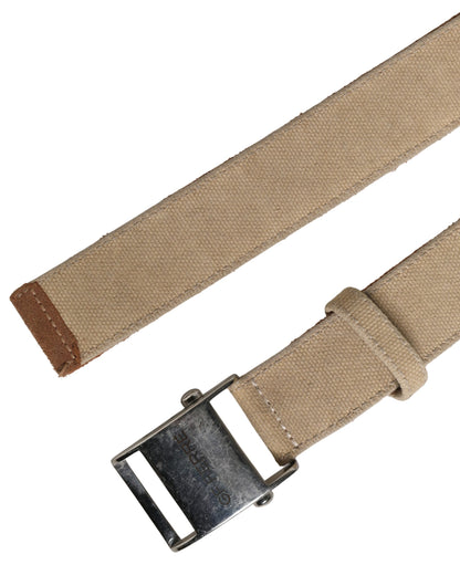 Ceinture GF Ferre homme toile beige boucle métal argenté