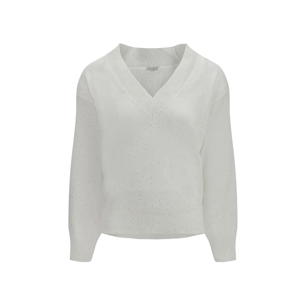 T-Shirt in Lino Bianco Brunello Cucinelli