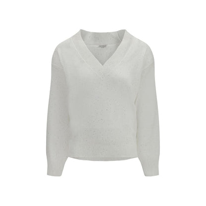 T-Shirt in Lino Bianco Brunello Cucinelli