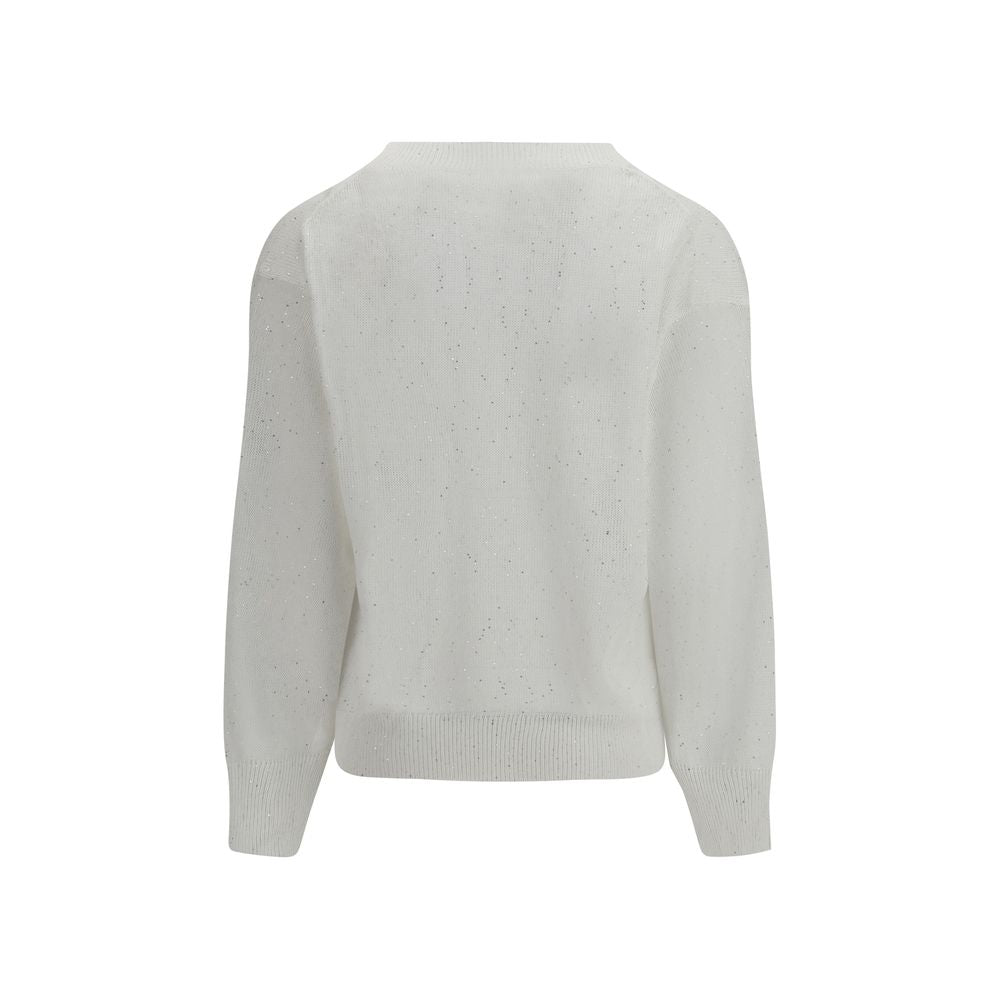 T-Shirt in Lino Bianco Brunello Cucinelli