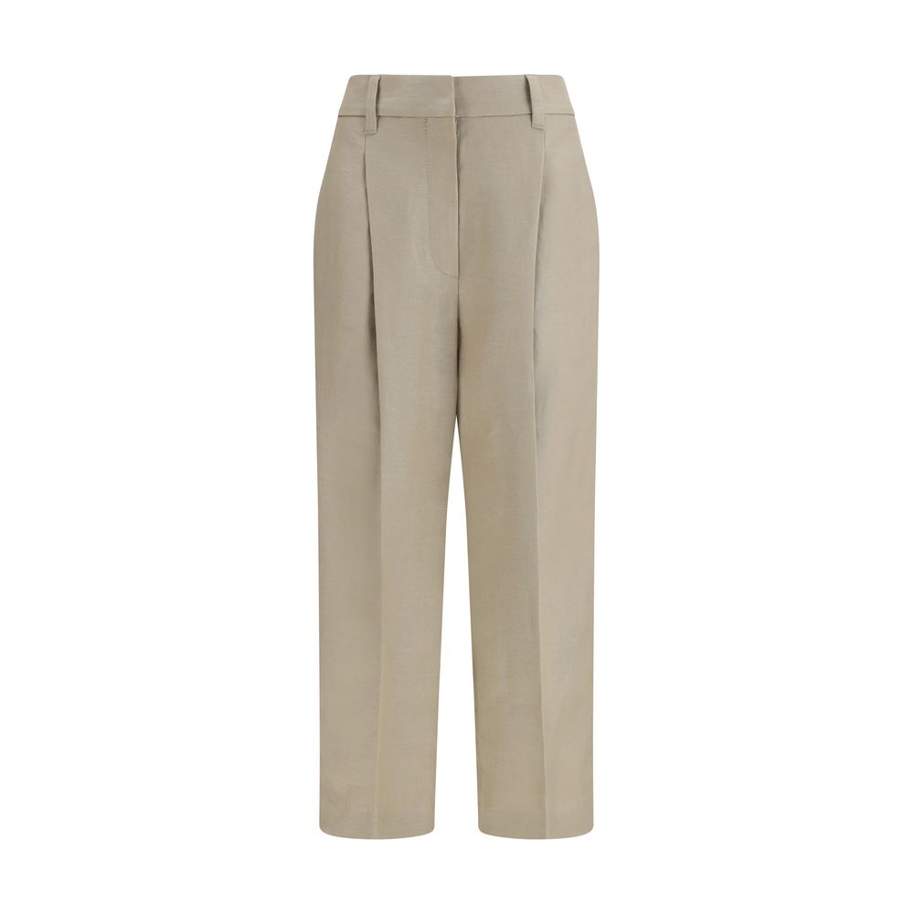 Pantalon décontracté en lin beige Brunello Cucinelli