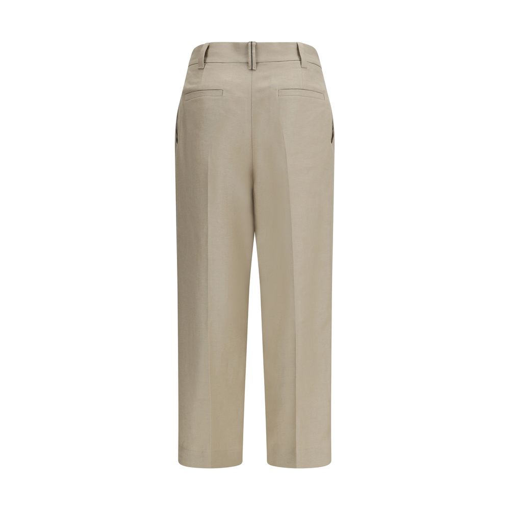 Pantalon décontracté en lin beige Brunello Cucinelli