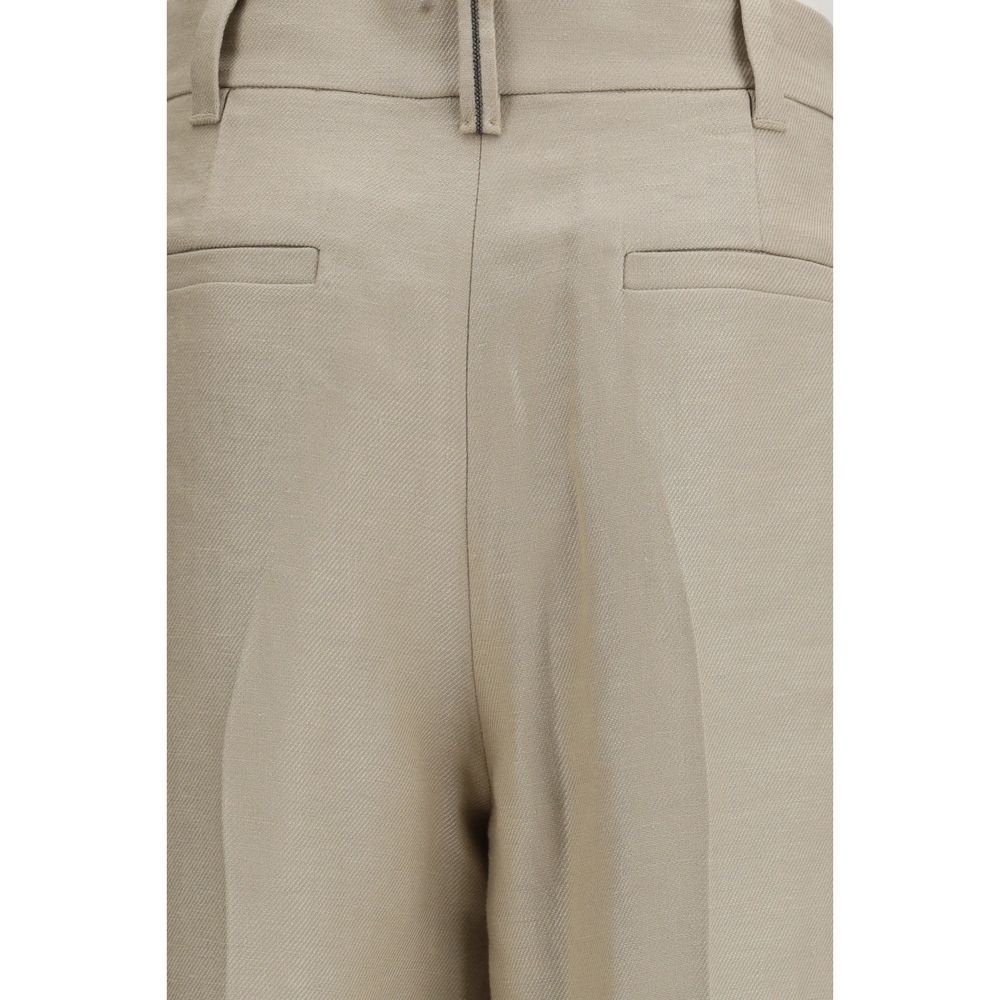 Pantalon décontracté en lin beige Brunello Cucinelli