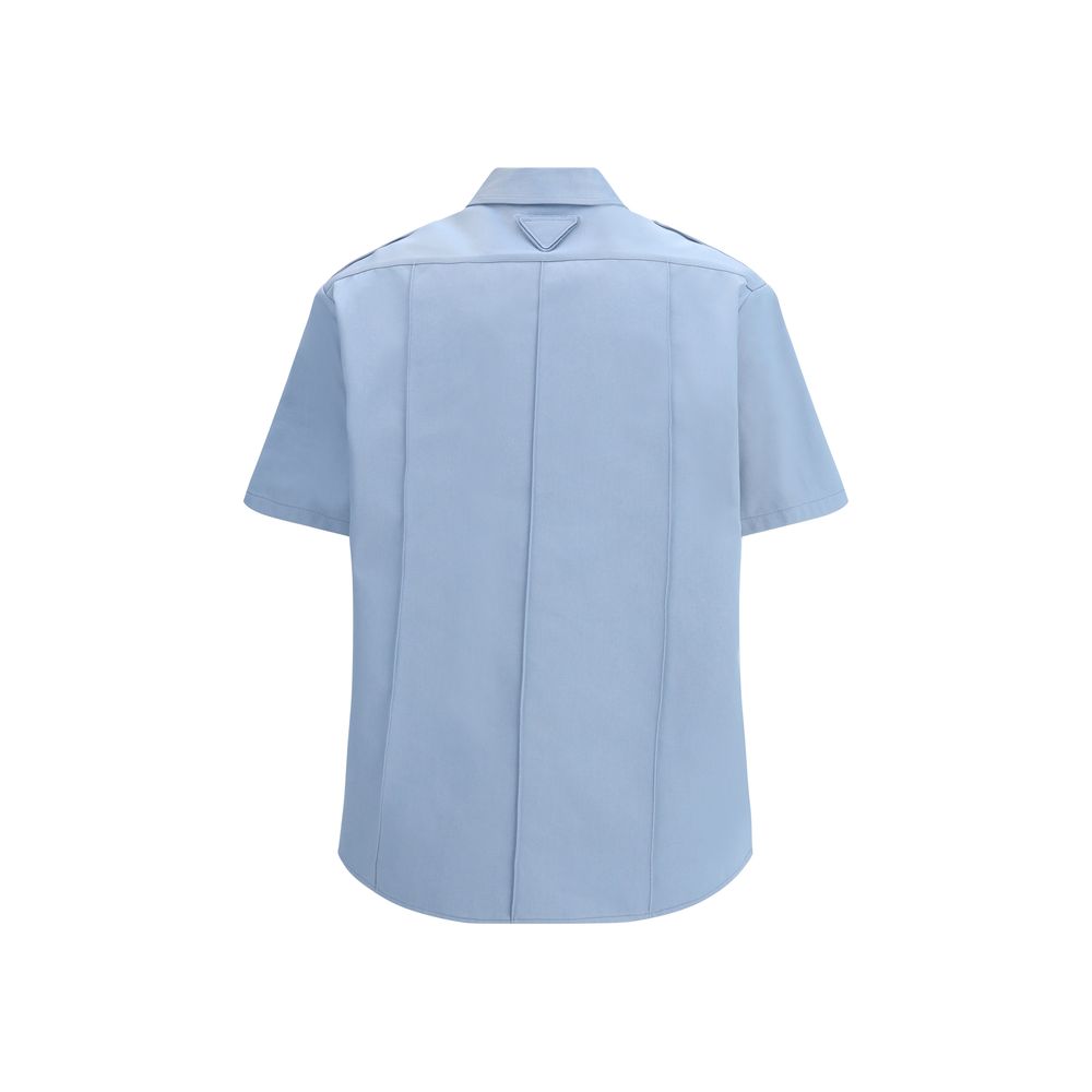Camicia a maniche corte in cotone blu Prada