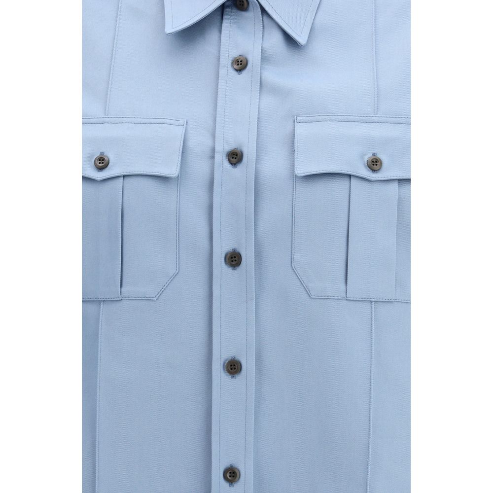 Camicia a maniche corte in cotone blu Prada