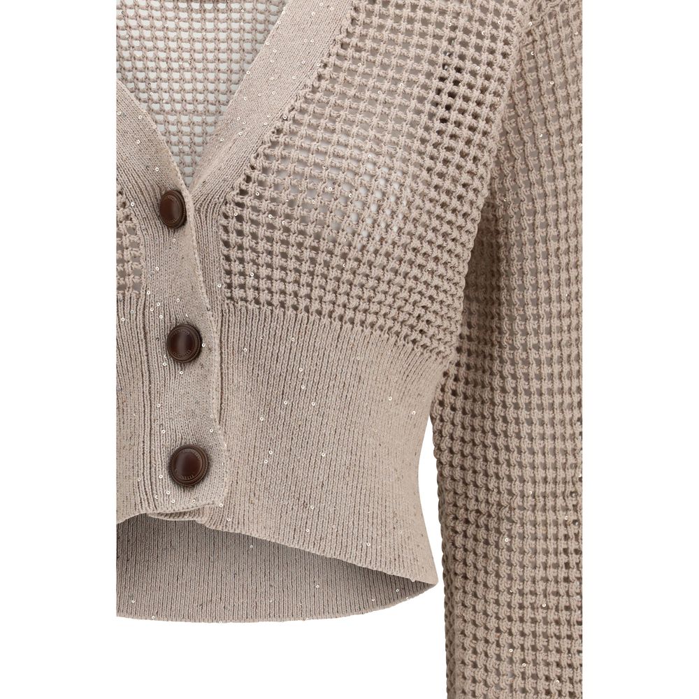 Cardigan en coton beige Brunello Cucinelli
