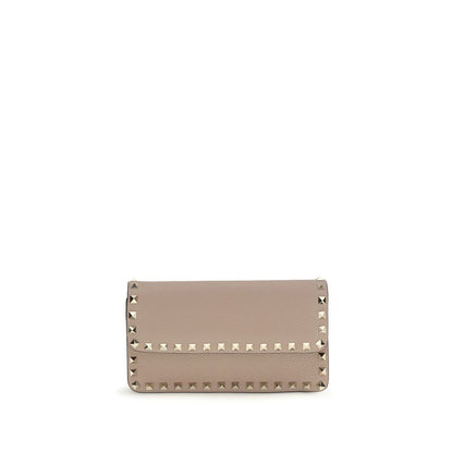 Valentino Garavani Portefeuille Bos Taurus en Cuir de Veau Beige