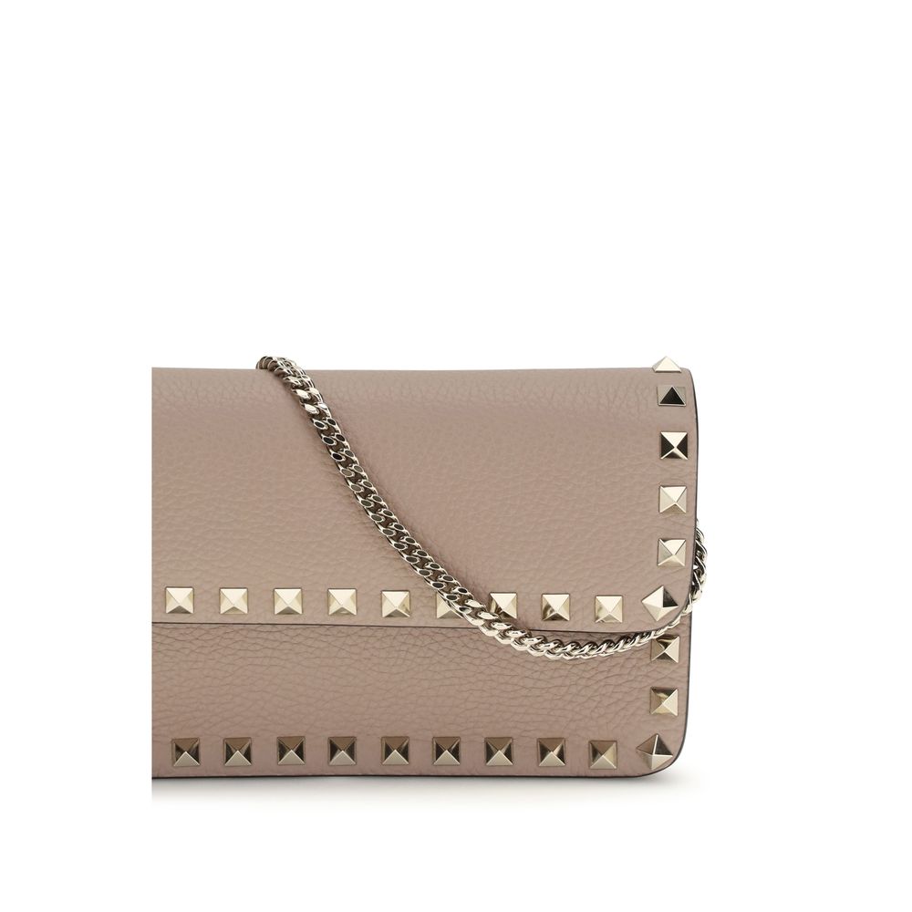 Valentino Garavani Portefeuille Bos Taurus en Cuir de Veau Beige