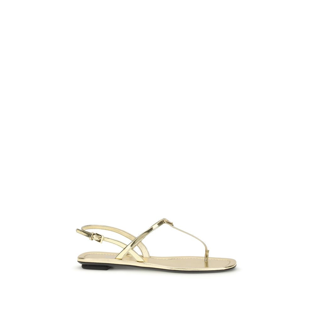 Prada Gold Calf Leather Bos Taurus Flat Sandals