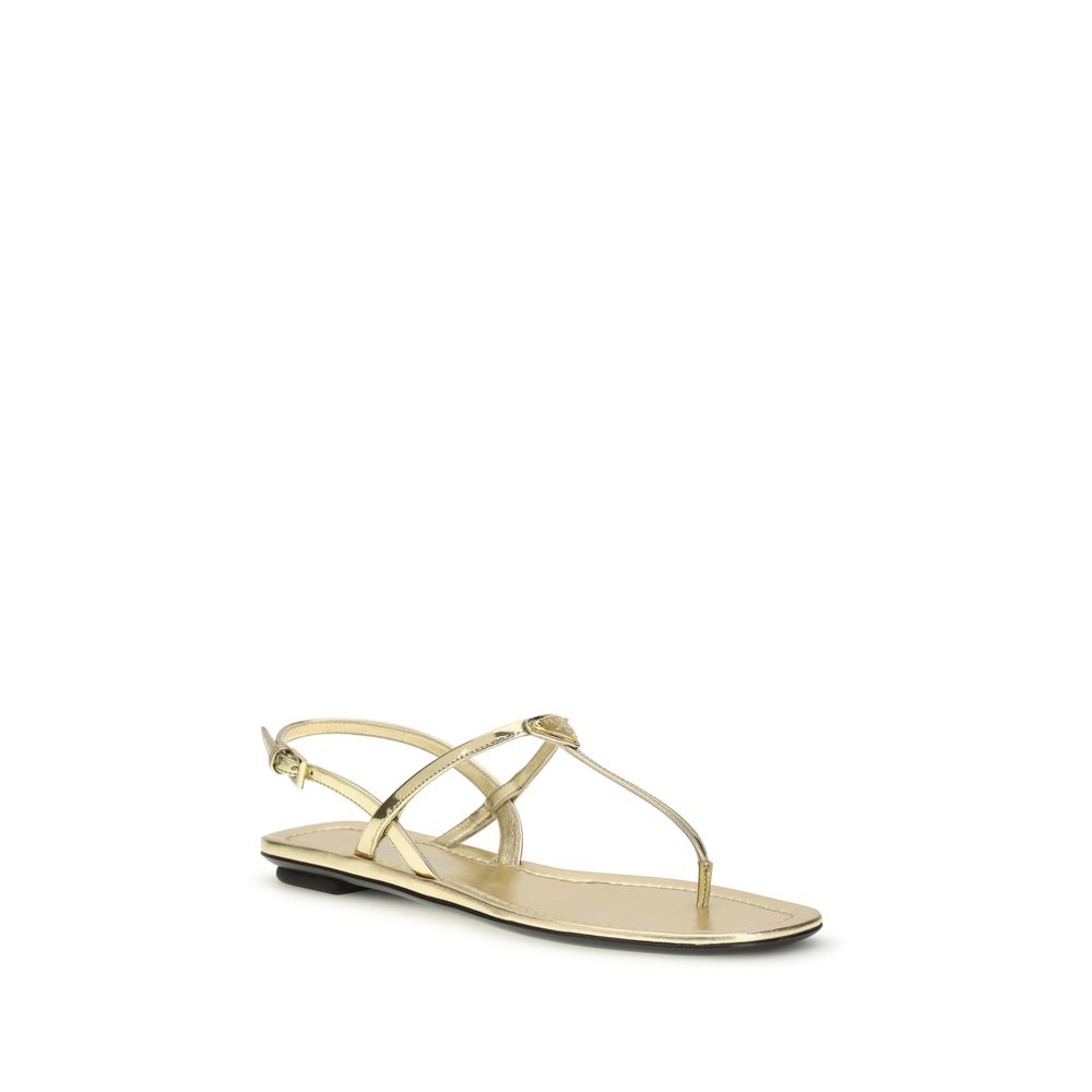 Prada Gold Calf Leather Bos Taurus Flat Sandals