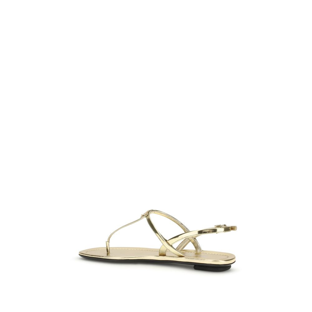 Prada Gold Calf Leather Bos Taurus Flat Sandals
