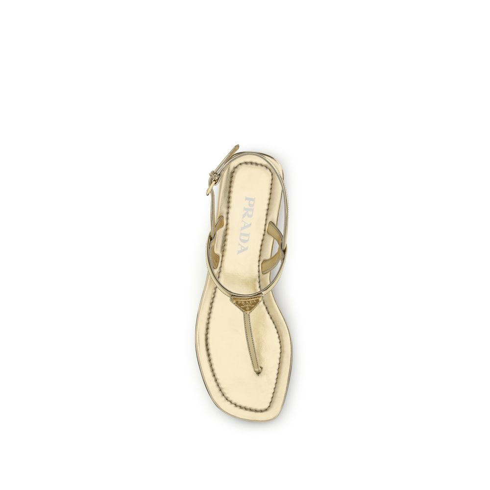 Prada Gold Calf Leather Bos Taurus Flat Sandals