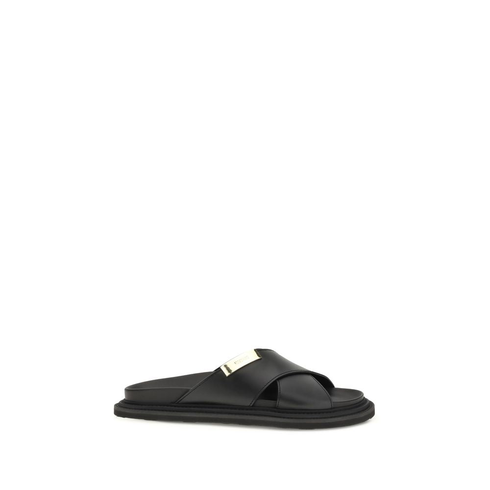 Moschino Sandali bassi in pelle di vitello nera Bos Taurus