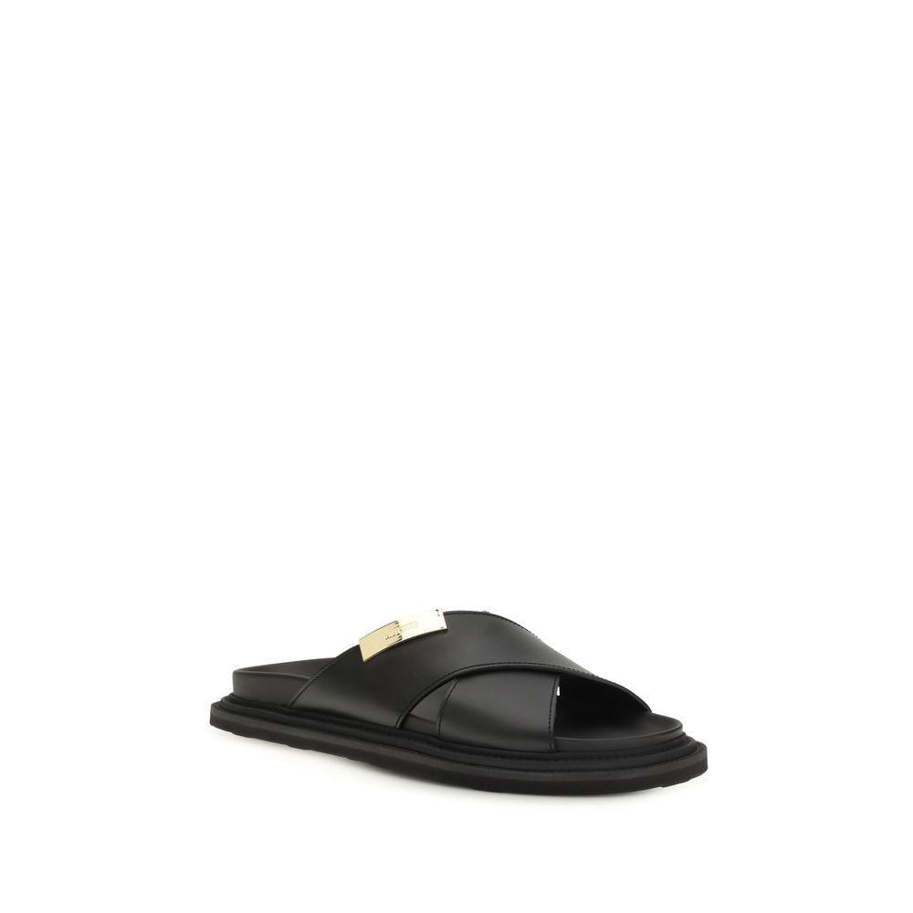 Moschino Sandali bassi in pelle di vitello nera Bos Taurus