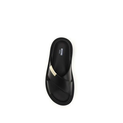 Moschino Sandali bassi in pelle di vitello nera Bos Taurus