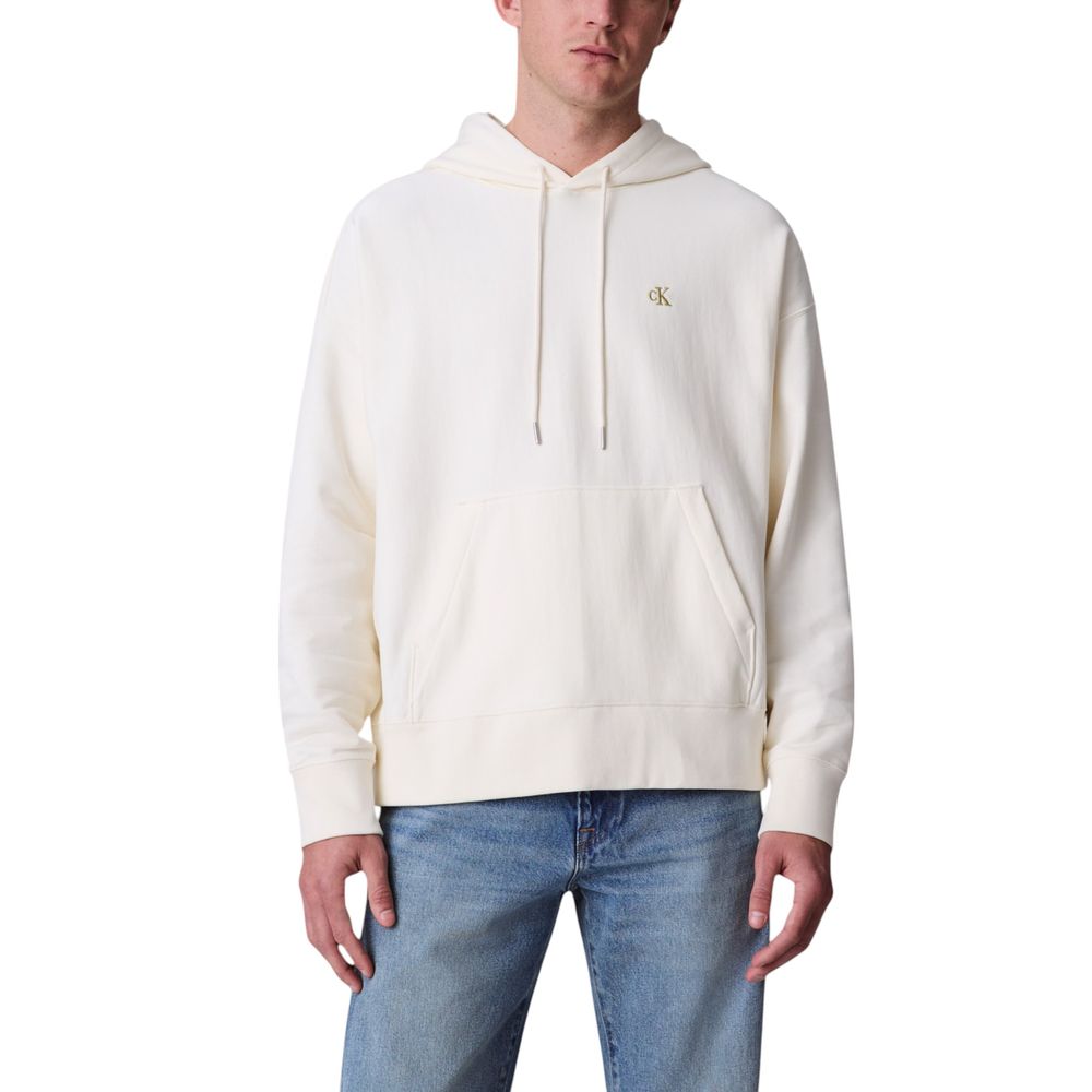 Felpa con cappuccio in cotone bianco Calvin Klein Jeans